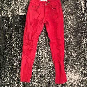 Stylish Red Distressed Men Jeans